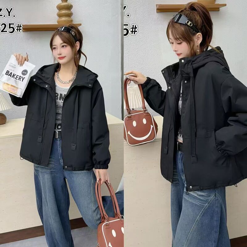韩版夹棉连帽冲锋衣棉服外套女2025秋冬时尚休闲百搭二棉夹克上衣|undefined