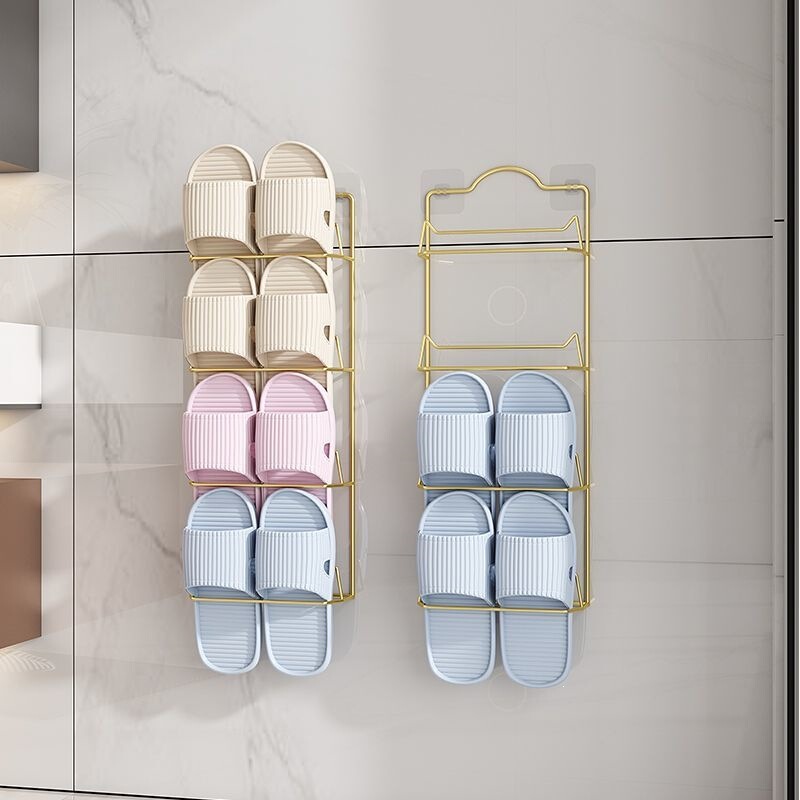 Wall-mounted slipper rack, behind-the-door bathroom slipper rack, no-drill bathroom storage rack, space-saving organizer