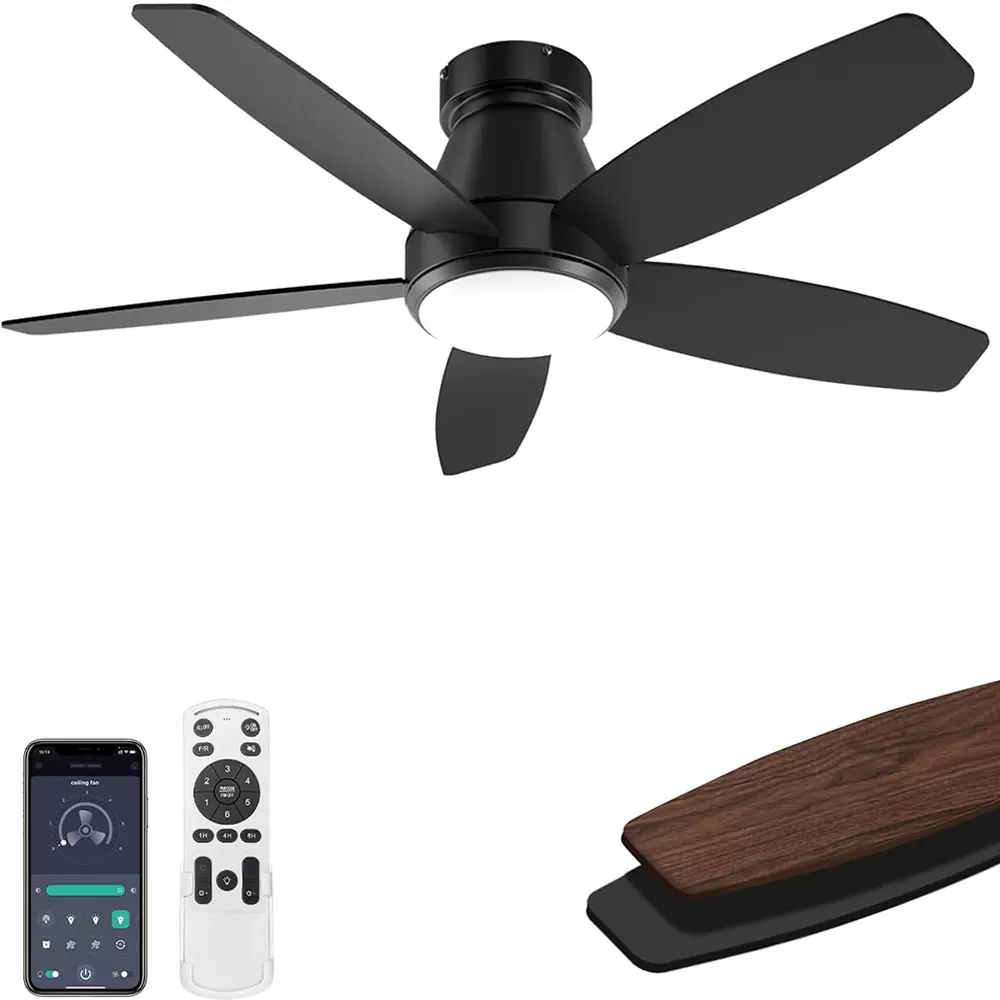 跨境热销吸顶42寸吸顶风扇灯UL,CE认证遥控APP控制5叶吊扇灯