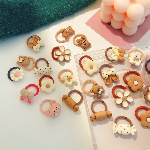 Candy-colored children's cute little bear rubber band flower hair band baby does not hurt the hair and has good elasticity for girls and babies.