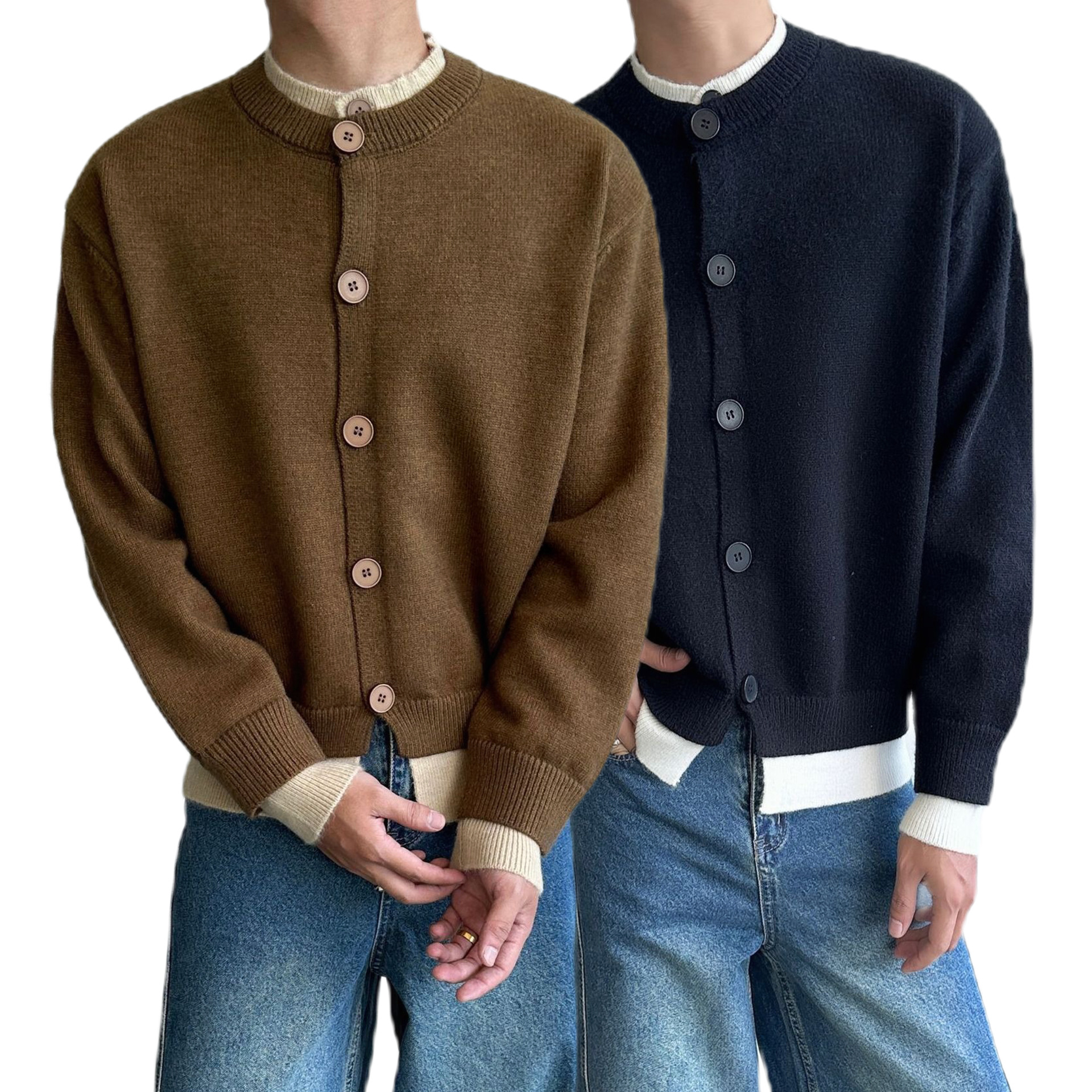 Explosiones transfronterizas de tamaño grande falso de dos piezas camisetas de punto suéter cardigán chaqueta retro fábrica de color al por mayor