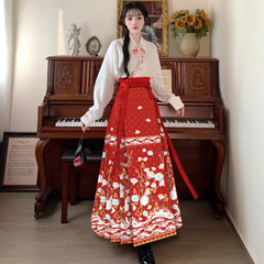 漢服レディース馬面スカートスーツ新中国風春夏プリーツロング卸売スカート【花枝蝶夢】