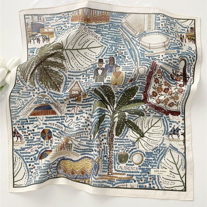 Retro Cashew Cotton Silk Scarf, High-End Printed Small Square Scarf, Casual Ladies Cotton and Linen Sun Protection Shawl, Souvenir