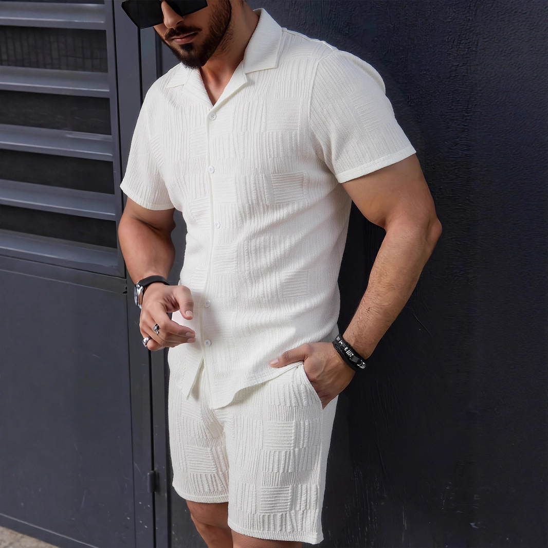 European and American Fashion Amazon Cross-Border New Jacquard Men's Short-Sleeved Shirt Shorts Sports Casual Beach Two-Piece Set
