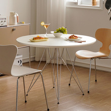 北歐餐桌簡約家用小戶型桌ins伊姆斯白色岩板圓桌可裸用現代餐桌