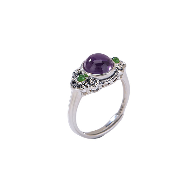 Vòng tay đá thạch anh tím tự nhiên kết hợp ngọc Hetian Jasper bạc S925 — một mảnh