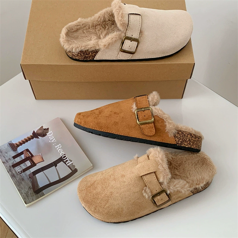 Birkenstock балетка без носка полупр тапочки для женщин, бархатные тёплые домашние и уличные тапочки 2025 осень и зима новые Birkenstock обувь