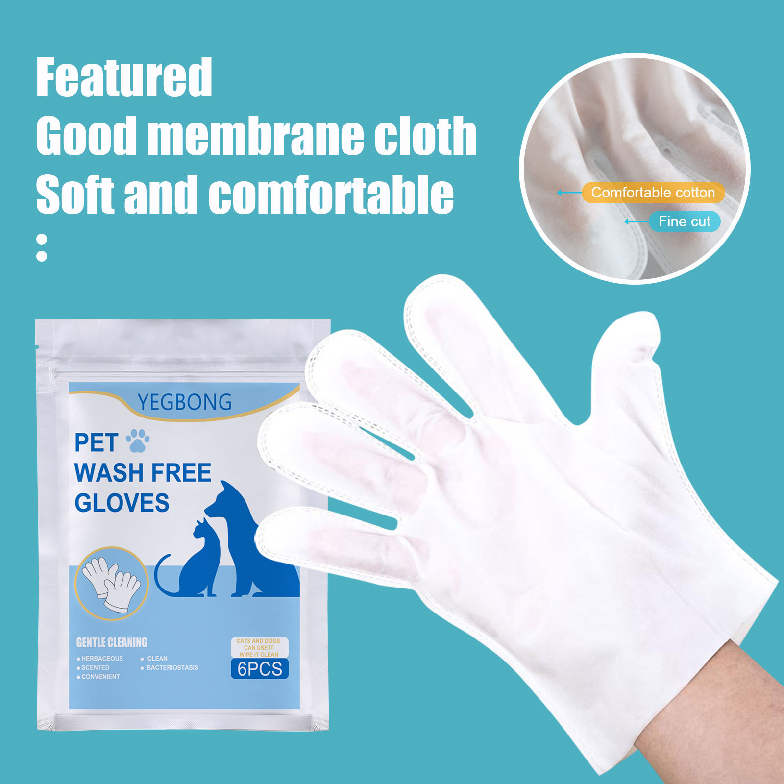 Pet Wash-free Non-woven Gloves Cat Dog Cleaning Removal Hair Wipes display picture 6