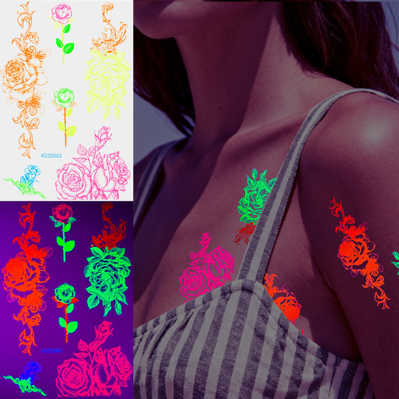 Fluorescent Tattoo Stickers with Floral and Butterfly Patterns, Glow-In-The-Dark Party Stickers, Waterproof Temporary Body Decoration Stickers