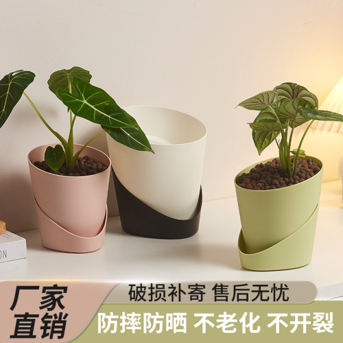 Heat-Resistant Flower Pot with Root-Control Design, Including Tray—Breathable, Self-Watering Planter for Monstera and Phalaenopsis Orchids, Resin Outer Pot