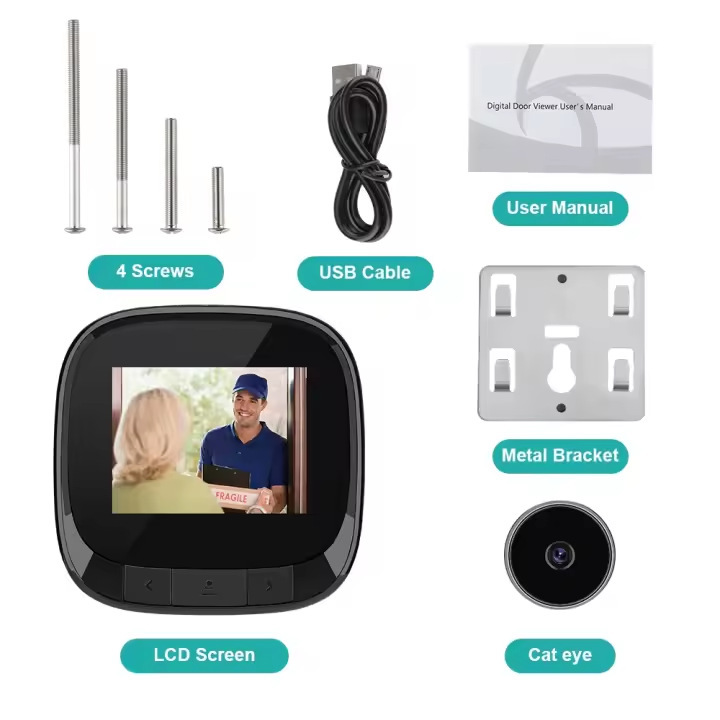 Dd3S Hidden Smart Cat Eye Video Doorbell Photo Cat Eye 2.4inch Built-In Lithium Battery Factory Direct Sales