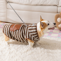 秋冬季柯基衣服复古豹纹连帽绒衣中型犬八哥法斗狗狗服饰宠物衣服