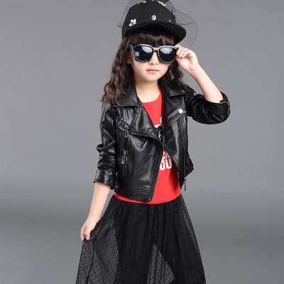 2021 fashion Children jacket girl spring clothes jacket CUHK Diagonal zipper leather clothing Manufactor One piece On behalf of