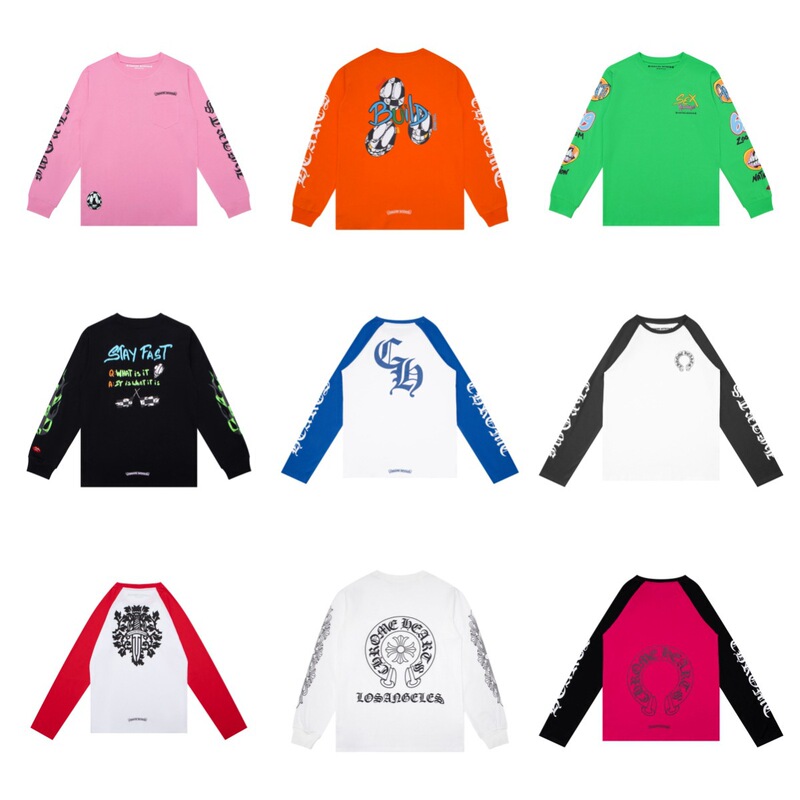 Cross-Border Correct Version of Chrome Heart High-Quality Double Yarn Pure Cotton Men's and Women's Printed Long-Sleeved T-Shirts Cross-Border Correct Version of Chrome Heart High-Quality Double Yarn Pure Cotton Men's and Women's Printed Long-Sleeved T-Shirts