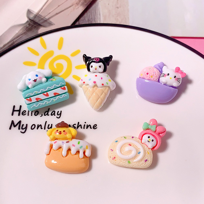 Nuevos dibujos animados Sanrio pastel de helado DIY accesorios de resina accesorios para el cabello estuche de teléfono móvil parches hechos a mano pegatinas de botones de zapatos
