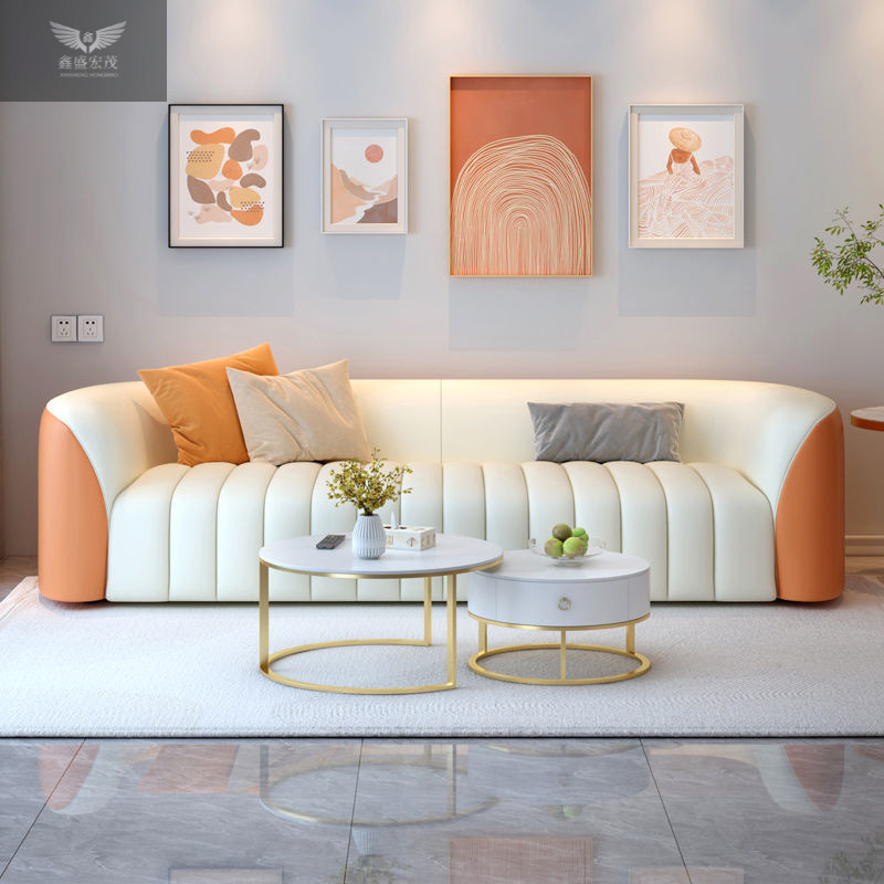 Nuevo sofá nórdico ligero de lujo sala de estar tecnología de tela de estilo pequeño hogar crema viento color combinación de mesa de té creativa