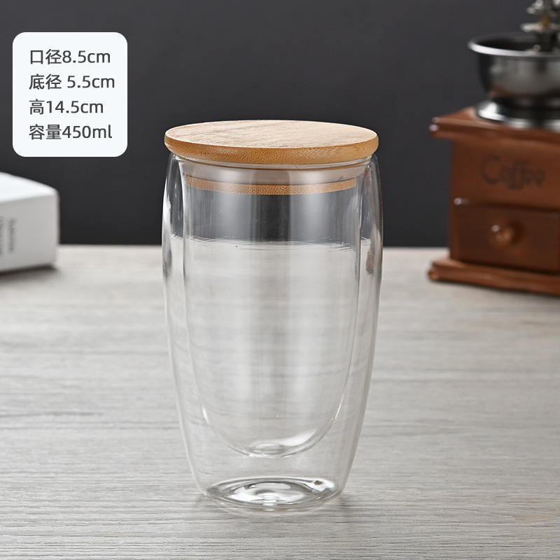 Oficina de doble capa de vidrio con mango aislado té de doble capa taza de café taza de vidrio transparente taza de leche