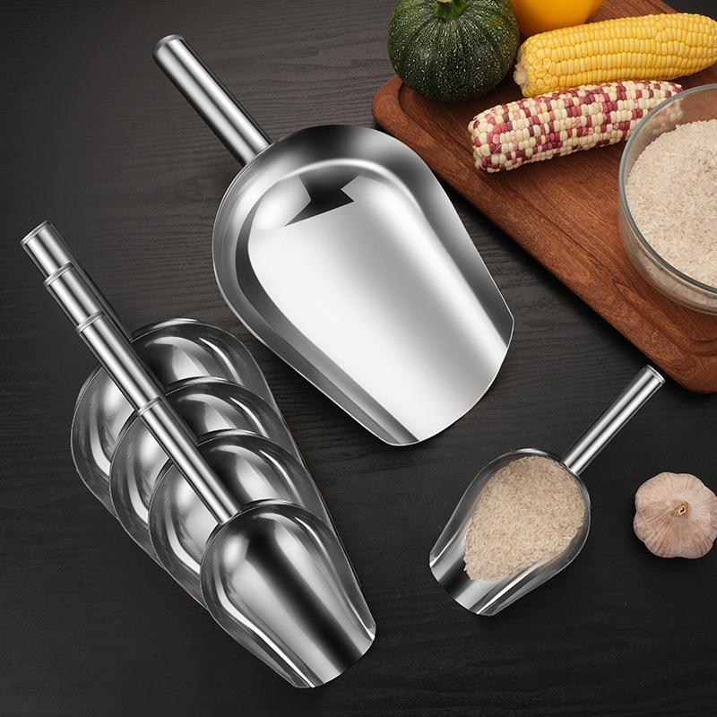 Stainless steel ice shovel, commercial rice shovel, flour food, popcorn, peanut, tea, feed, roasted seeds and nuts, flat bottom shovel, ice making machine 2