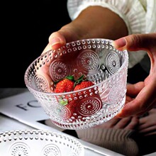 太阳花玻璃碗轻奢风透明甜品碗燕窝碗水果沙拉碗高颜值水晶冰粉碗