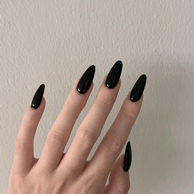 CS-11 Pointed Black Wearing Nail Piece Wholesale ins Wearing Nail Art Solid Color Nail Patch Nail Piece Wholesale
