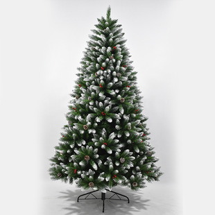 Pointed-Tip Spray White and Red Fruit Pine Cone Christmas Tree with White Dots on the Branches, Snow-Covered Tree, Pvc Flame-Retardant Home Decoration, Thickened and Densified