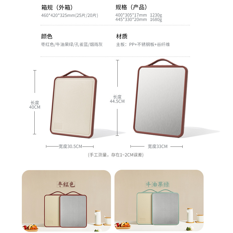 Antibacterial Cutting Board Stainless Steel Cutting Board Kitchen Chopping Board Classification Plastic Double-Sided Cutting Board Mildew-Proof Household Panel Sticky Board