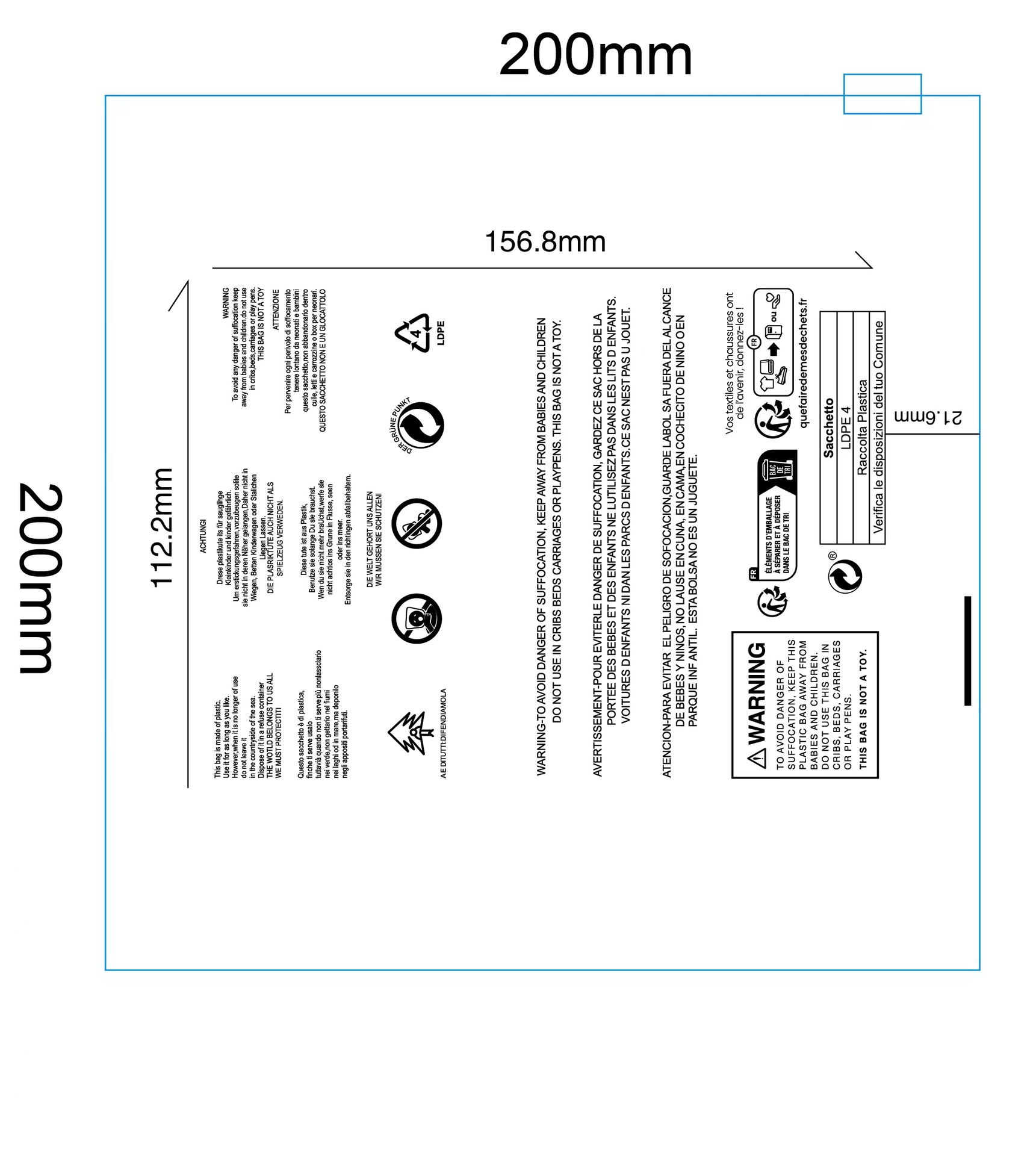 20*20cm(100/가방); 새로운 경고 지퍼 가방 투명; PE 신소재
