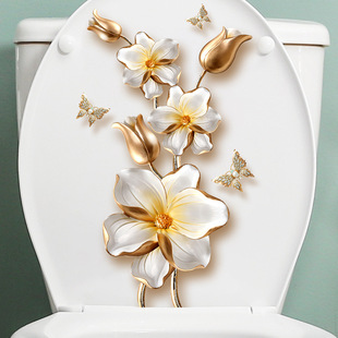 New Chinese Style Beautiful Lotus Flower Butterfly Wall Sticker Bathroom Home Decoration Sticker Waterproof Self-Adhesive