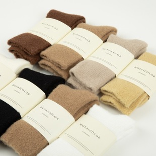 Australian velvet socks women's autumn and winter thickened fleece-lined warm mid-calf length socks women's Japanese floor solid color sleep socks confinement socks