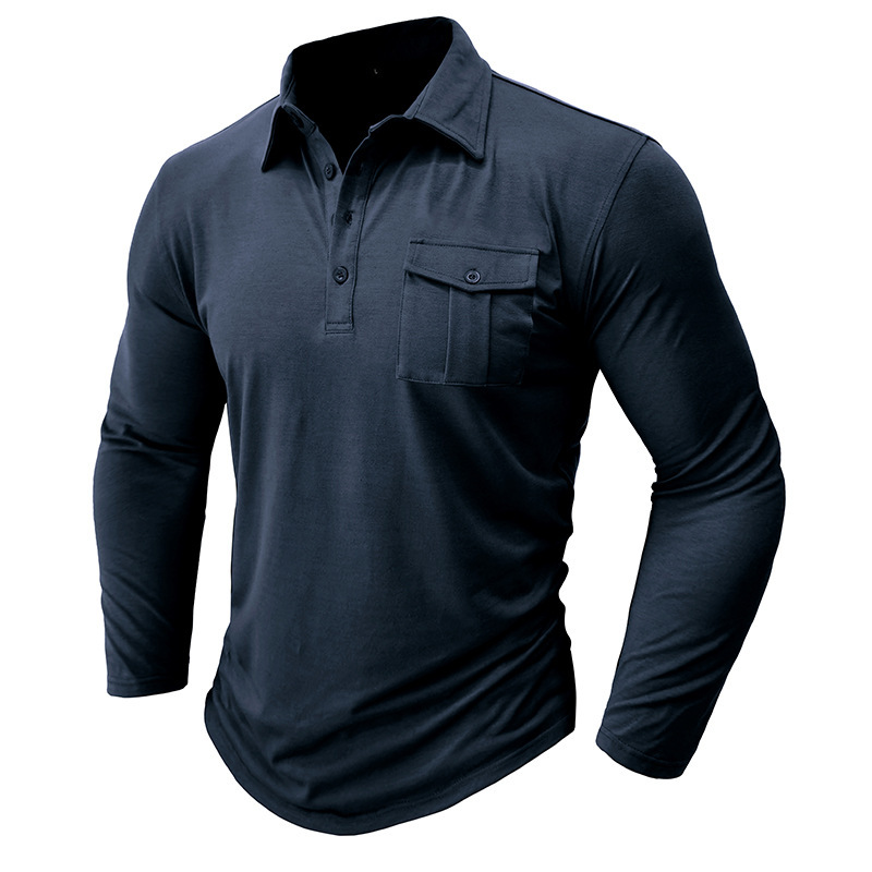 Men's Polo Shirt Long Sleeve Solid Colour Autumn Winter Style_voghion.com