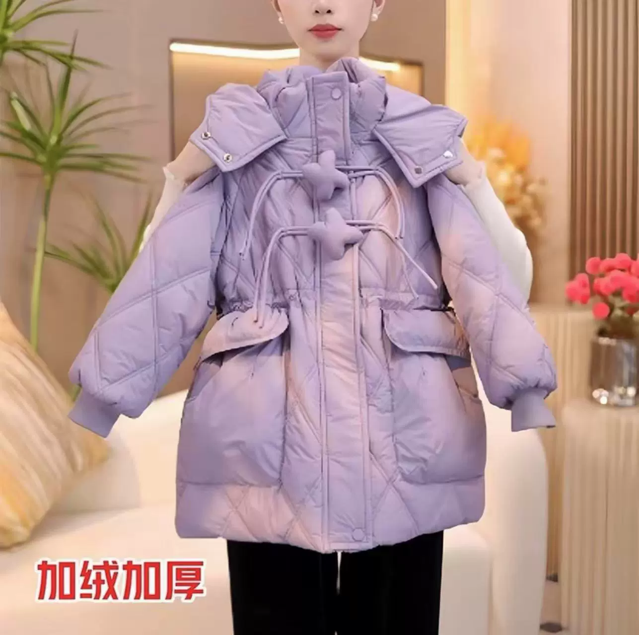 女童加厚棉服外套2025冬季冬装新款儿童中长款棉衣洋气棉袄