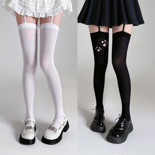 Velvet Stockings, Small Milk Dog Paw Print Stockings, Cute Cartoon Socks, Cat Paw Preppy Style Sweet m Garter Stockings