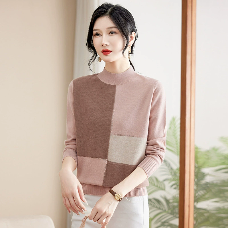 Молодая мама весенняя одежда, полуводолазка, нижняя рубашка, средняя и пожилая женщина весна и осень модный трикотажный топ