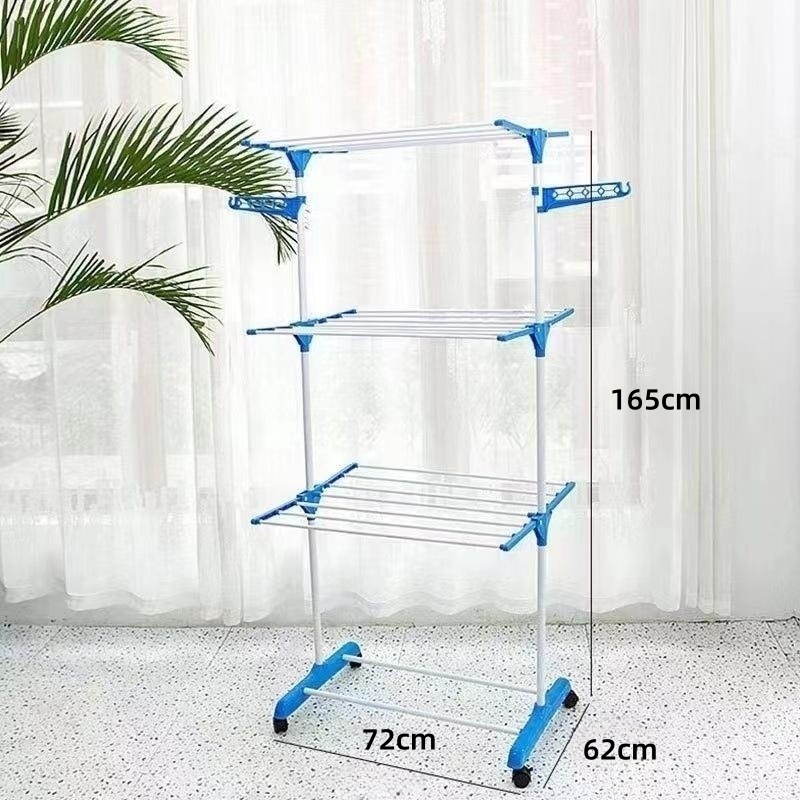 Multi-capa móvil estante de secado toalla estante de secado hogar plegable retráctil piso doble barra de secado rack percha