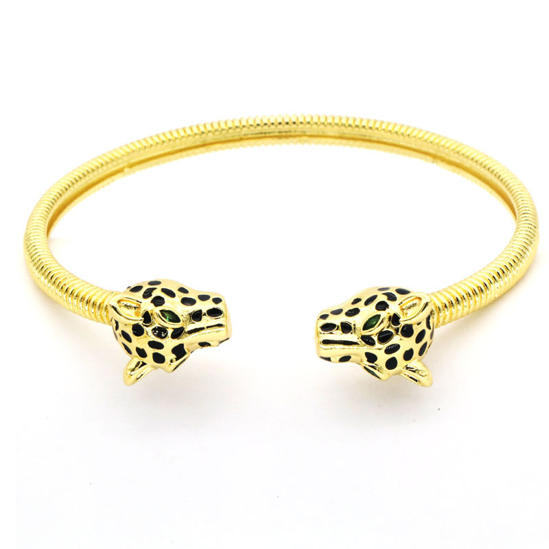 Fashion Leopard Copper Inlay Artificial Diamond Bangle 1 Piece