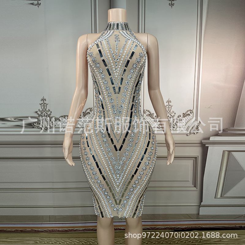 NOVANCE Diamond Stripe Rhinestone Dress Party Dress Holiday Dinner Party Dress Temperament Celebrity Sweet