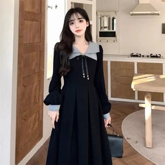连衣裙女装高腰裙子潮法式减龄学院秋冬礼服中长裙大码胖mm裙子潮