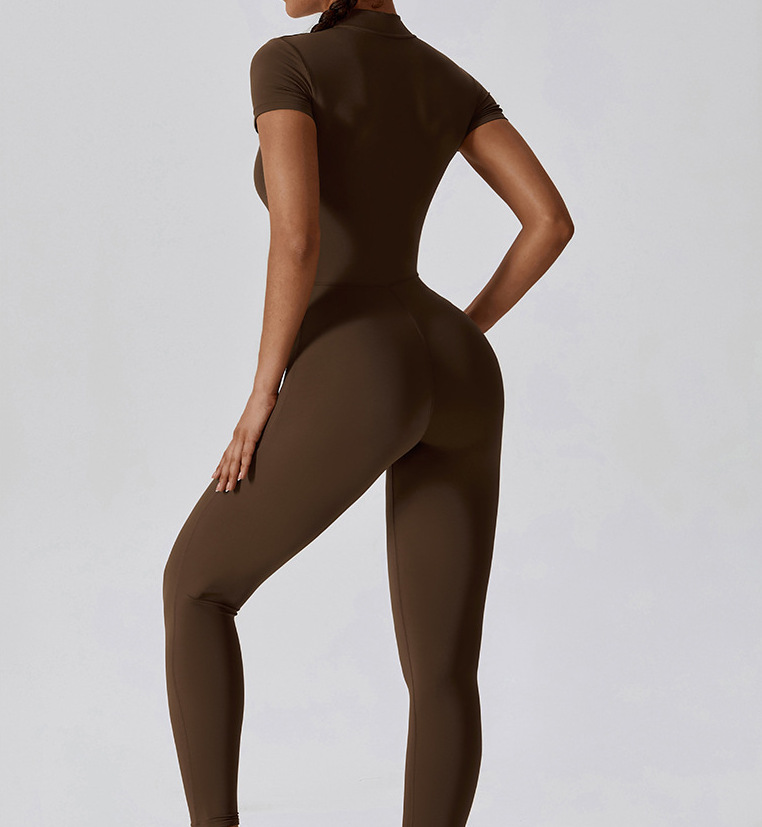 Sports Style Women's Sports Solid Color Nylon Spandex Zipper Tracksuit Bodysuits Jumpsuits