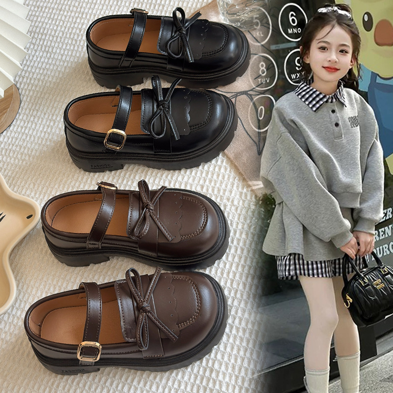 Niñas zapatos de cuero de estilo británico 2026 primavera y otoño nuevos zapatos de suela suave princesa marizhen para niños zapatos casuales de suela gruesa