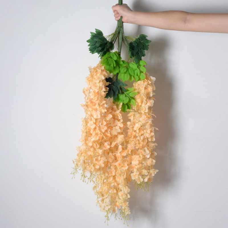 Flores de simulación 6 hojas de cifrado wisteria petal de feijano flor de arco de boda decoración de flores falsas de caña violeta