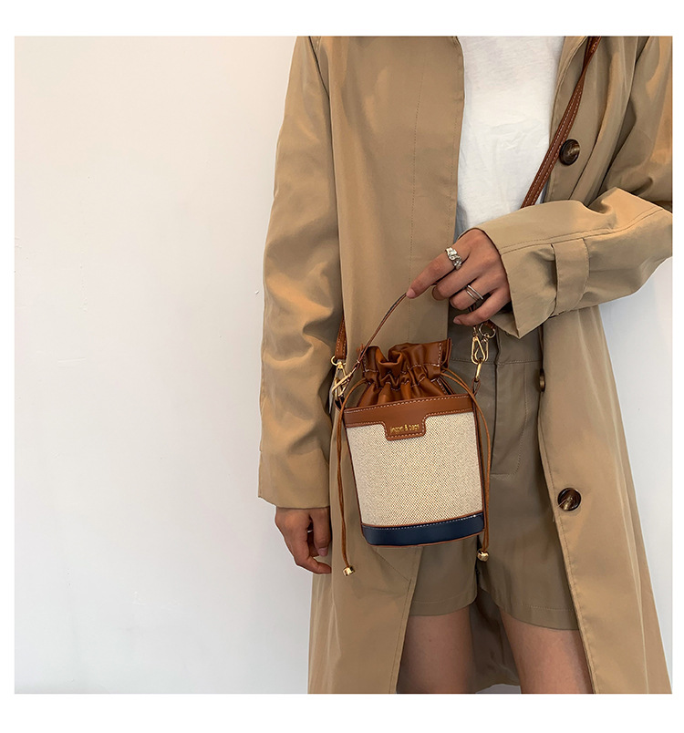 All Seasons Season Women's Medium Pu Leather Color Block Streetwear Sewing Thread Bucket String Bucket Bag