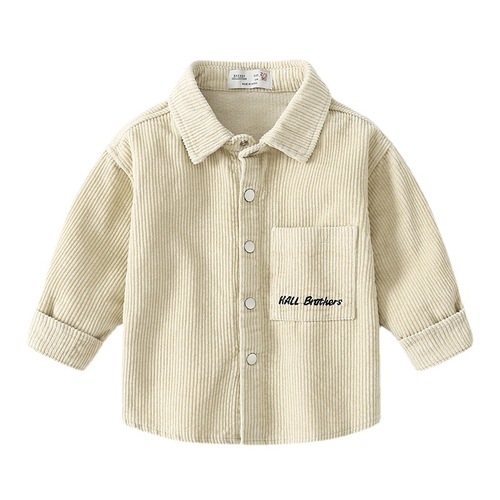 Boys solid color letter shirt 2021 children's clothing retro corduroy jacket Korean style boys loose long-sleeved top trendy