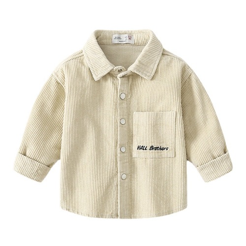 Boys solid color letter shirt  children's clothing retro corduroy jacket Korean style boys loose long-sleeved top trendy
