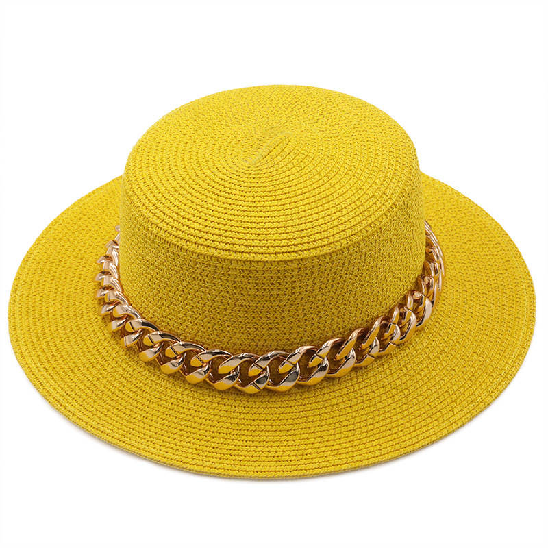 New Flat Top Hat Straw Hat Women's Summer Beach Hat Sun-proof Vacation Seaside Hat Flat Brim Fedora Hat display picture 1