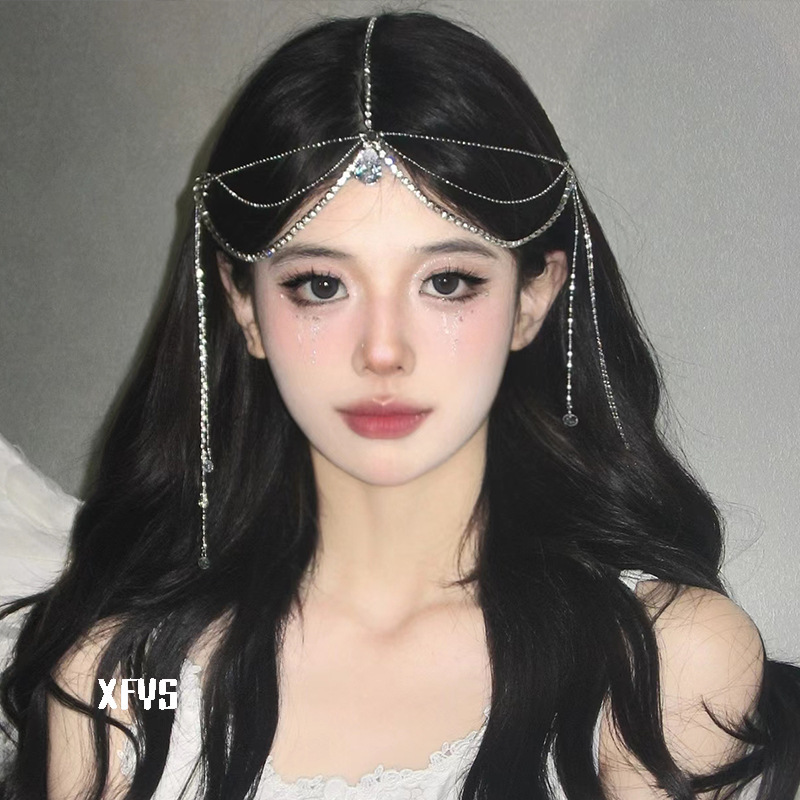 Antique and Exotic Water Drops Tassel Hairpin Headset Eyebrow Drop Hanfu Hairpin Super Fairy Bride Wedding Hair Accessories