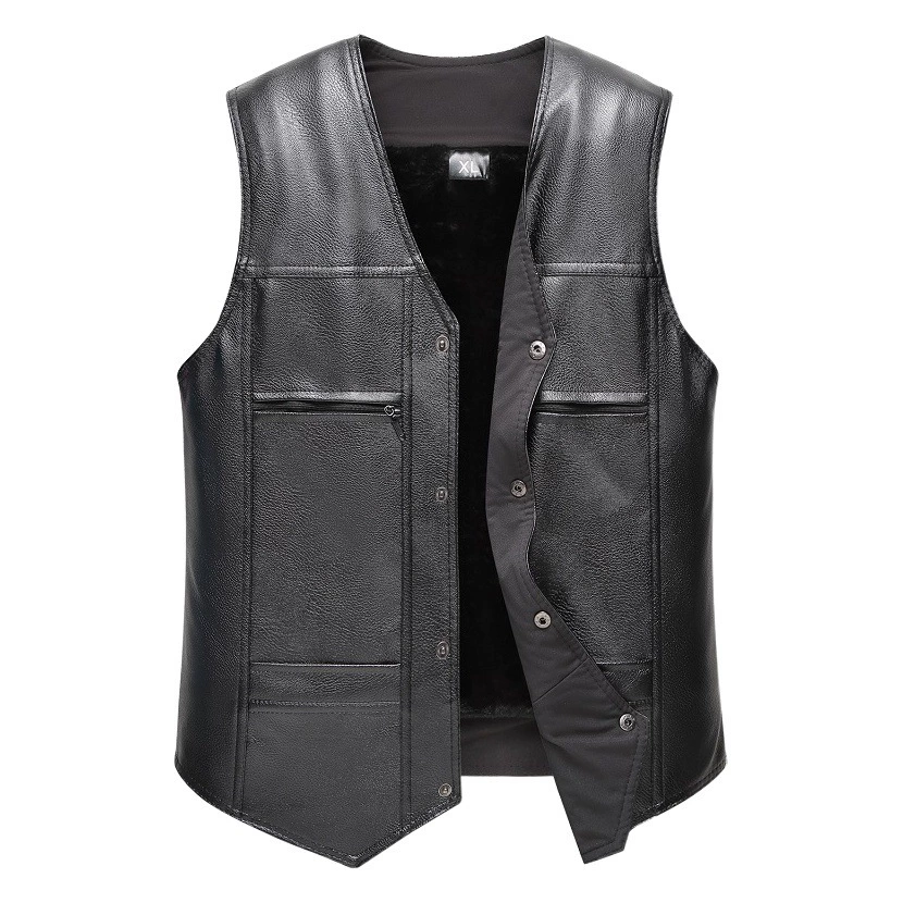 Осенне-зимний кожаный жилет для среднего и пожилого возраста, мужской отец, теплый толстый жилет на флисовой подкладке, жилет от производителя оптом в наличии