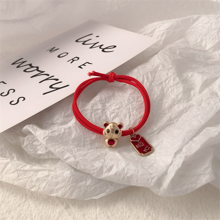 Cuerdas de cabeza metálicas rojas de alta elasticidad cabello anillo de cabello pulsera de mujer doble uso nuevo atado cabello correa joyas para la cabeza