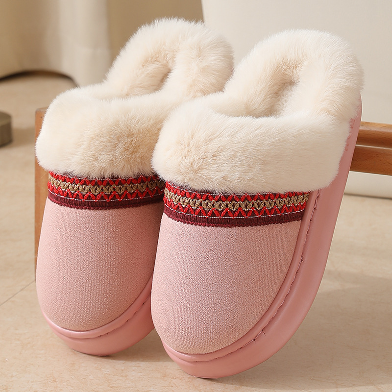 Nuevo otoño y invierno de encaje estilo nacional de moda zapatillas de algodón para hombres y mujeres parejas interior calentamiento confortable zapatillas de algodón al por mayor