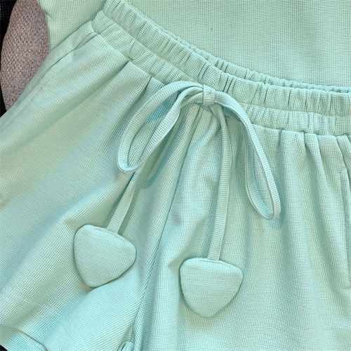 Girls Summer Sports Suit  New Fashionable and Western-style Korean Style Sleeveless Wide-Leg Shorts Two-piece Set for Middle and Large Children