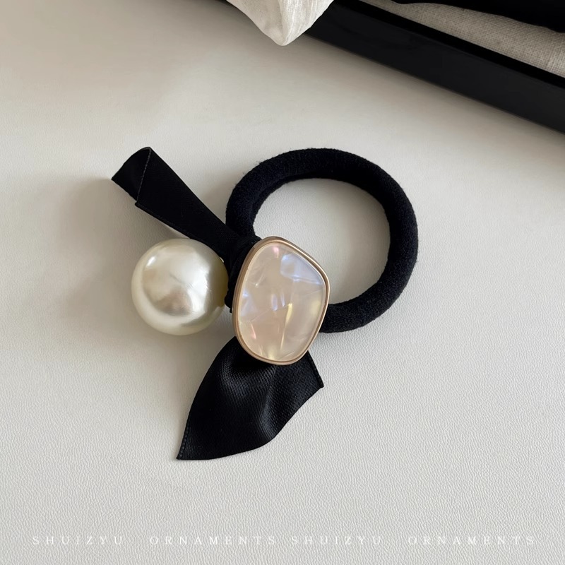 Banda de pelo de perlas cuerda de pelo de cola de caballo de alto grado para mujeres chicas temperamento simple banda de goma no daña el cabello cubierta de cuero accesorios para el cabello